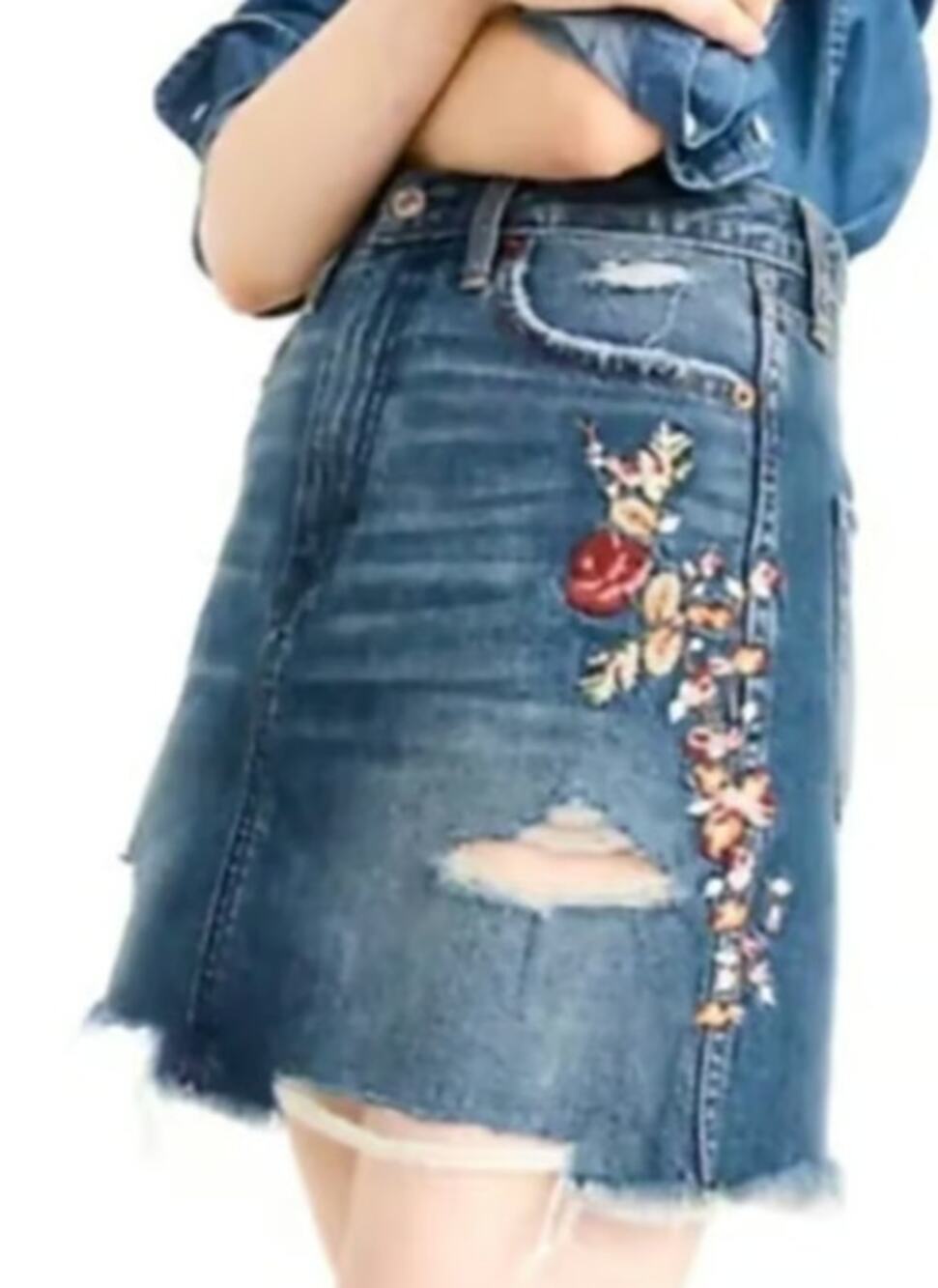 Abercrombie and Fitch Floral Embroidered Jean Skirt